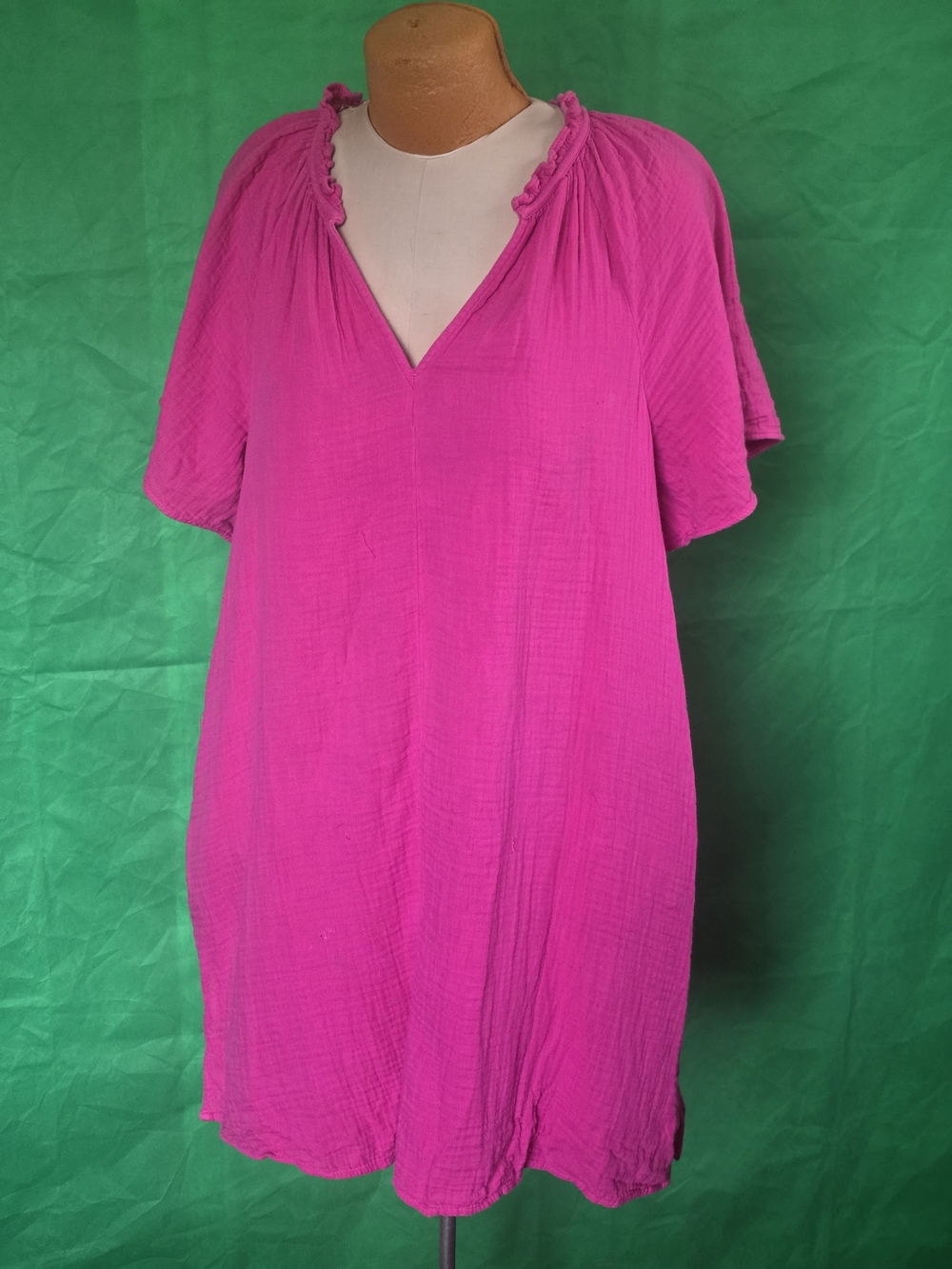 Old Navy Fuchsia Pink Crinkle Cotton Tunic Dress XL Boho Casual Lightweight